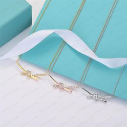 Designer rope knot necklace female stainless steel couple with diamond gold chain pendant neck luxury Jewellery gift girlfriend acce264G