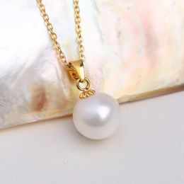 Chokers YUNLI Real 18K Yellow Gold Necklace Pendant Round Natural Freshwater Pearl Pure AU750 Fine Jewellery without Chain for Women PE016 231129