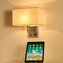 Wall Lamp American Creative LED Fabric Bedroom Bedside USB With Reading Modern Living Room El
