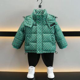 winter kids designer puffer jacket boy hooded green plaid down cotton jackets children coat