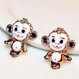 Cute Animal Monkey Shape Earrings for Women Girls White Enamel Gold Plated Vintage Earrings Jewellery Accessories252I