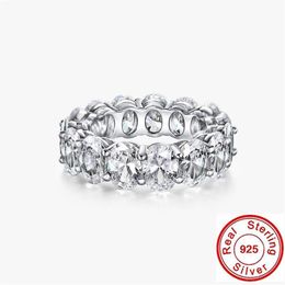 Eternity Oval Moissanite Diamond Ring 100% Real 925 sterling Silver Engagement Wedding Band Rings For Women Bridal Party Jewelry281S