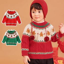 Sätter barn pojke jul tröja förtjockas varma stickade toppar tröja flickor kläder barn pepparkakor pullover stickor för hösten vinter 231129