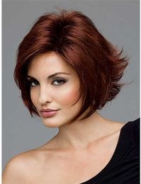 Synthetic Wigs Yiwu Wig Product Chemical Fibre Slanted Bangs Turned Up ffy Short Straight Hair Women's Wine Red