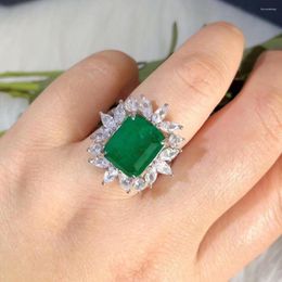 Cluster Rings Fashion 925 Sterling Silver Square Synthesis Emerald Party For Women Fine S925 Jewellery Europe Ins Finger Ring Gift