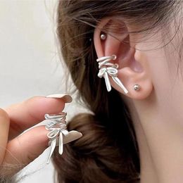Backs Earrings Fashion Korea Tie Bowknot Ear Clip Non-Piercing Delicate Sweet Y2K Girls White Lace Up Cuff Women Jewellery