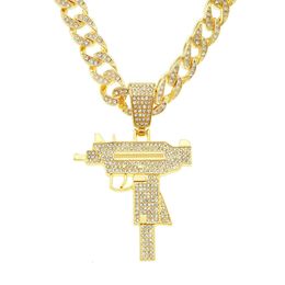 Exaggerated And Cool Personality, Full Diamond Gun Necklace, Trendy Man Street Cuban Chain, Punk Accessory Pendant