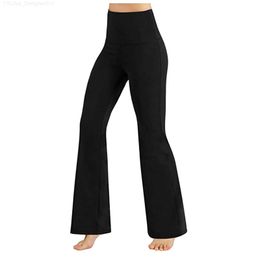 Women's Pants Capris High Waist Flare Pants Women Office Ladies Elegant Long Pant Solid Wide Leg Bell-Bottom Trousers Fitness Yoga Pants L231129