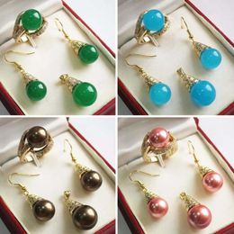 Necklace Earrings Set Fashion South Sea Shell Pearl Ring Pendant Jewellery For Women Girls Wedding Party Gift Accessories 13 Colour