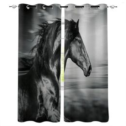 Curtain Animal Black Horse Clouds Window Curtains Home Decor Bedroom Kitchen Door Drapes For Living Room