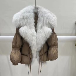Womens Down Parkas Big Real Fox Fur Short Puffer Coat Female Snow Outerwear Winter Thick 90% Duck Women Jacket Luxury 231129