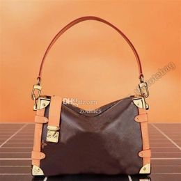 Side Trunk PM bag coated canvas handbag Luxury Designer leather trim Zip closure with side S-lock Crossbody 2023 Shoulder Bags Rem313r