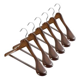 Organization Wide Shoulder Wooden Hangers 6 Pack with Non Slip Pants Bar Smooth Finish Solid Wood Suit Hanger Coat Hanger