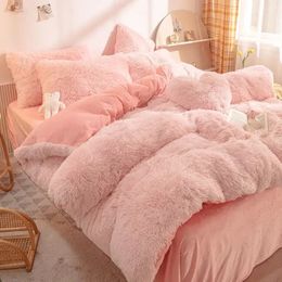 Bedding sets Luxury Super Shaggy Soft Coral Fleece Warm Cosy Princess Bedding Mink Velvet Double Duvet Cover Bed Comforter Blanket 231129