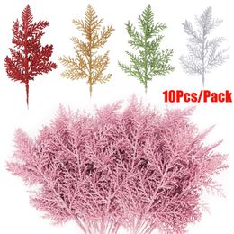 Faux Floral Greenery 101Pcs Christmas Artificial Flowers Glitter Pine Leaves Branches DIY Garland Xmas Tree Ornament For Home Year Navidad Decor 231128
