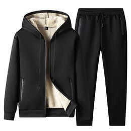 Mens Tracksuits Casual Tracksuit Jacket Pant Winter Sets Fleece Thick Hooded Sweatshirt Cashmere Warm Fur Thickened 231129