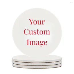 Table Mats Personalised Custom Printed Round Coasters Absorbent Ceramic With Cork Backing Cup Mat Pad For Kitchen Desk Decorations