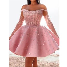 Rosa kurze Ballkleider A-Linie Damen formelles Kleid ärmellose Strandabendkleider Vestido De Novia