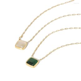Pendant Necklaces Fashion Necklace Green Square Stone Chain For Women Charms Female Vintage Jewellery Gift