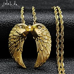 Pendant Necklaces Hip Hop Angel Wings Prayer Necklace for Women Men Stainless Steel Long Statement Punk Retro Style Jewellery Gifts 231129