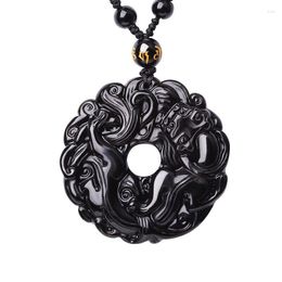 Pendant Necklaces Natural Black Obsidian Stone Brave Buckle Crystal Necklace Dragon Dance For Women Men Pendants Fashion Jewellery