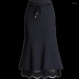 Skirts 2023 Autumn And Winter Elegant Lace Fishtail Skirt Versatile Mid Length Plaid Wrap Hip C59