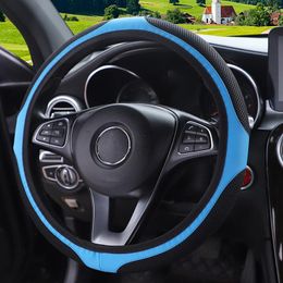 Steering Wheel Covers 38cm Universal Pu Leather Sticting Breathable Mesh Elastic Cover Gear Handbrake Auto Interior Accessories