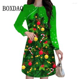 Casual Dresses Winter Christmas Tree Dress Women Elegant 3D Crutch Print Oversized Long Sleeve Loose Party Clothing