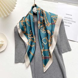 Scarves Wholesale Fashion Floral Print Kerchief Silk Satin Shawls and Wraps Hijab Scarfs Female 70cm70cm Square Bag Scarves For Ladies J230428