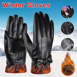 Cycling Gloves Touchscreen Leather Mittens Lined Warm Water-Proof Women's Fleece Winter