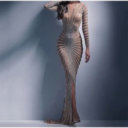 Urban Sexy Dresses Women Sexy Mesh Sequins Split Fishtail Dresses Female V-Neck Long Sleeve Maxi Dress Summer Elegant Lady Party Evening Long Dress 231129