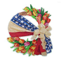 Decorative Flowers Independence Day Wreath 5D DIY Spot Drill Diamond Craft Kits Mosaic Art Works Home Holiday Party Ornament Decor