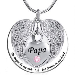 Papa Angel Wing Urn Necklace for Ashes Heart Cremation Memorial Keepsake Pendant Necklace Jewelry with Fill Kit and Gift212B