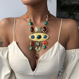 Pendant Necklaces Baroque Style Luxury Long Geometric Exaggeration Stone Necklace Retro Court Multilayer Jewellery Women