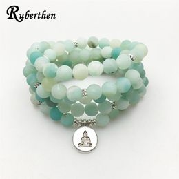 Ruberthen 2017 New Design Ab amazonite Mala Beads Bracelet Trendy Yoga Necklace High Quality Handmade Natural Stone Bracelet J1907323Q