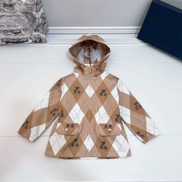 Brand toddler jacket Bear kids designer clothes Size 100-160 boy girl Outerwear Contrasting diamond pattern baby coat Nov25