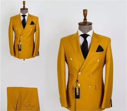 Men's Suits & Blazers 2023 Latest Yellow Double Breasted Men Wedding Groom Terno Masculino Slim Fit Trajes Para Hombre Blazer 2 Pcs Jacket P