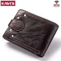 KAVIS Genuine Cow leather Male Wallet Men's Purse Small RFID Leather Perse Mini Card Holder Storage Walet Bag Hasp Coin Purse231R