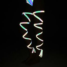 Sexy Socks Colourful Reflective Leg Straps Stocking Women Night Club Pole Dance Wraps Cross Bandage Lingerie Reflect Light In Dark 231129