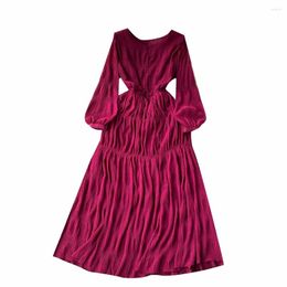 Casual Dresses 2023 Spring Autumn Women Long Sleeve Slim Dress High Quality Fashion Ethereal Big Hem Pleated Solid Color Chiffon