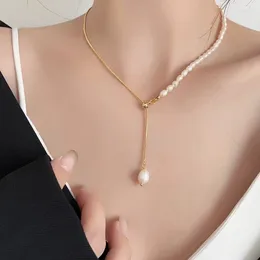 Pendant Necklaces 2023 Korean Fashion Baroque Freshwater Pearl Necklace Women Beaded Chain Stitching Cute Choker Vintage Jewellery