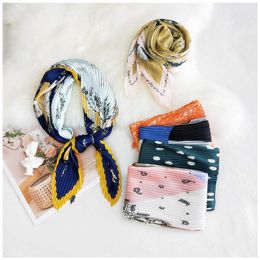 Scarves 2020 fashion lady Square Crinkle Silk Scarf Women Crumple Neck Wear Pleated Girl Handkerchief Bufanda de dama Luxury Band J230428