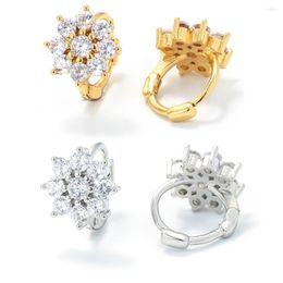 Hoop Earrings EYIKA Korean Style Gold Silver Color Small Piercing Ear Bone Buckle Zircon Flower For Women Girls Wedding Jewelry