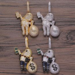 Small Size High Quality Brass CZ stones Cartoon Men Money Bag Necklace Hip hop pendant Jewellery Bling Bling Iced Out CN199 Y1220253z