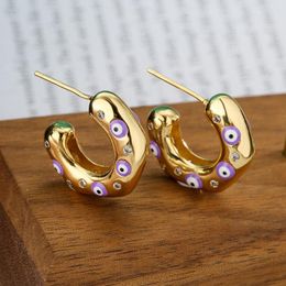 Hoop Earrings Mafisar Trendy Irregular Geometric C-Shaped Gold Plated Zircon High Quality Devil's Eye Earring Womens Jewellery Gift