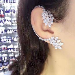 Stud Earrings Asymmetry Cubic Zircon Flower Ear Cuff For Women Trendy 925 Silver Color Climber Jewelry