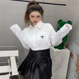 Fashion Designers Women Blouse Letter Embroidery Shirt Turn Down Collar Long Sleeve Pocket Shirts Crop Party Ladies Tops