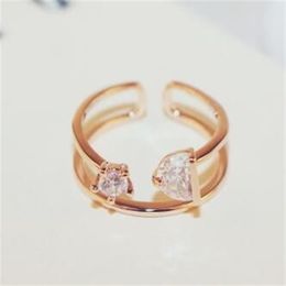 Classic Open Adjustable Ring Fashion Zircon Charms Rings Rose Gold Plated Vintage Finger for Wedding Party Costume Women Jewelry255s