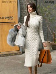 Basic Casual Dresses Women's New Knitted Turtleneck Long Sle Slim and Slim Mid-length Over-the-knee Dress In Autumn Winter White Dress Sweater TopL231130