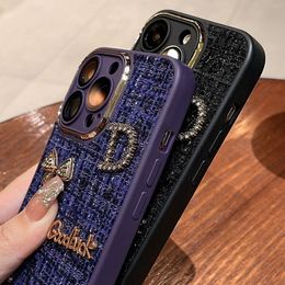 Designer Fashion leather phone case iPhone 15 Pro Max14 13 12 11 Letter metal pattern back cover Luxury phone case fully covered with protective case case